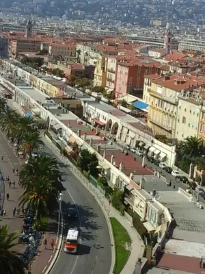 an aerial view of a city with a street and buildings at Studio Climatisé dans villa bourgeoise in Nice