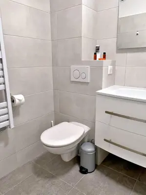a white bathroom with a toilet and a sink at Carré d'or Studio 2 in Nice