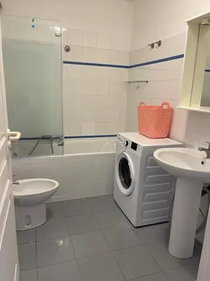 a bathroom with a washing machine and a sink at 2/3 pièces avec terrasse à NICE in Nice