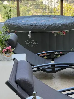 a trampoline with a bed on top of a table at Domaine luna estella in Tourrette-Levens