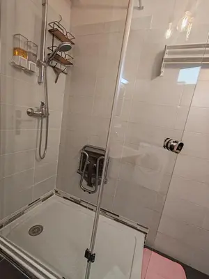 a bathroom with a shower with a toilet in it at Central Studio in Nice