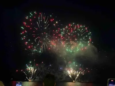 a group of fireworks in the night sky at Coeur de Nice emplacement idéal in Nice