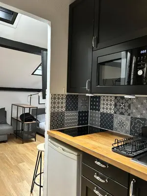 a kitchen with a stove and a microwave at Studio HYPER CENTRE in Nice
