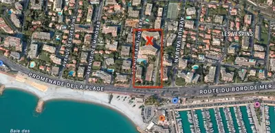 a map of a city with a beach and buildings at Nice Seaside Pool and Tennis in Nice