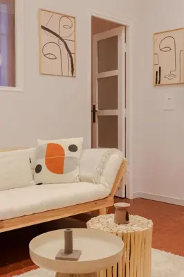 a living room with a couch and a table at Old Town Nice Place Rossetti Themed 2BR Apartment Full Air Conditioning in Nice