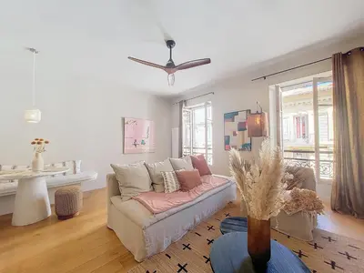 a living room with a couch and a table at Nestor&Jeeves - RIVIERA - Central - Near Beach in Nice