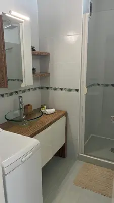a bathroom with a sink and a shower at Nice Séjour Detente Studio Lumineux Balcon Cuisine Equipée Wifi in Nice
