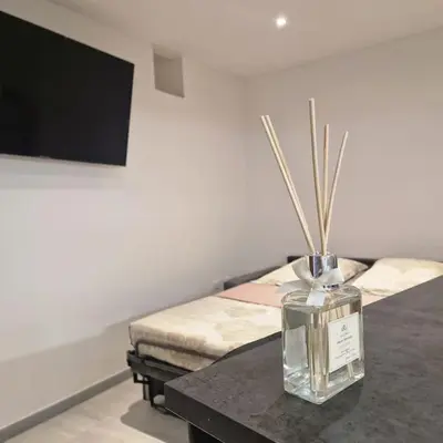 a room with a bed and a vase with sticks in it at Vieille-Ville de Nice 2 pièces proche Mer in Nice