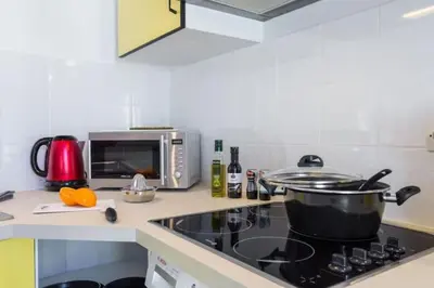 a kitchen with a stove with a pot on it at MY CASA - GIOFFREDO 55 - 2 beds w AC on Massena Square in Nice