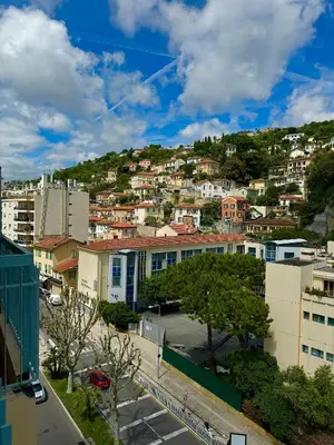 a view of a city with a hill in the background at L'appartement Azur in Nice