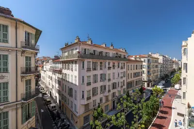 an overhead view of a city street with buildings at Studio Duplex Carré d'Or in Nice