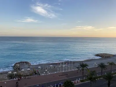 a view of a beach with the ocean at Magnifique appartement avec vue sur mer in Nice