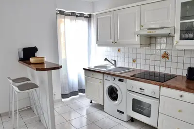 a white kitchen with a sink and a dishwasher at Bel appartement au cœur de Nice (2 chambres) in Nice