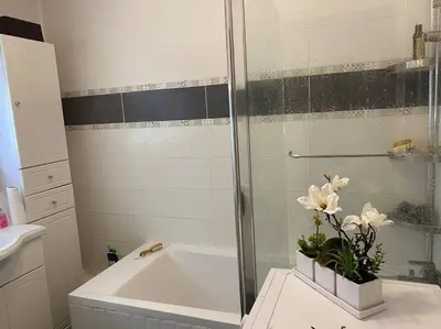 a bathroom with a shower and a toilet and a sink at Angele Stephen in Nice