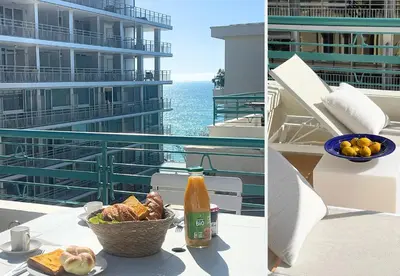 a table with a bowl of bread and a bowl of fruit at Nestor&Jeeves - LA MAREE BLEUE - TERRACE - NEAR BEACH in Nice