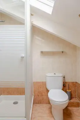 a bathroom with a white toilet and a shower at 2P Carré d'Or, Nice hypercentre in Nice
