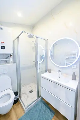 a bathroom with a shower and a toilet and a sink at Beau studio cozy centre ville et plages n13 in Nice