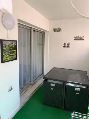 a room with a table and a green carpet at Appartement Nice Magnan in Nice