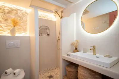 a bathroom with a sink and a mirror at The Calypso - Quiet - New - Central in Nice