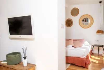 a living room with a tv on a wall at #30 Old Town, Castle panoramic View / Terrace & AC in Nice