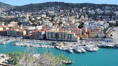 an aerial view of a harbor with boats in the water at Nestor&Jeeves - BREAKTIME - Sea View - Parking in Nice
