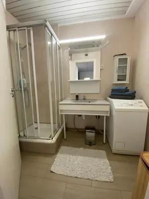a bathroom with a sink and a shower at 1 bedroom flat in the best street Nice in Nice