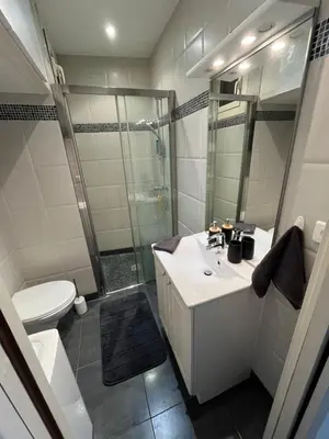a bathroom with a toilet and a sink and a shower at Perfectly located holiday place in Beaulieu-sur-Mer
