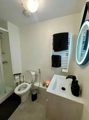 a white bathroom with a toilet and a sink at Appartement neuf et rénové promenade des anglais in Nice