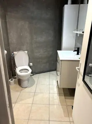 a small bathroom with a toilet and a sink at Charmant studio avec mezzanine in Nice