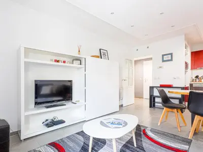 a living room with a fireplace with a tv at Apartment Jardin Pastorelli by Interhome in Nice