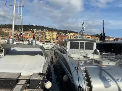 a group of boats docked in a harbor at Studio cosy près du port in Nice