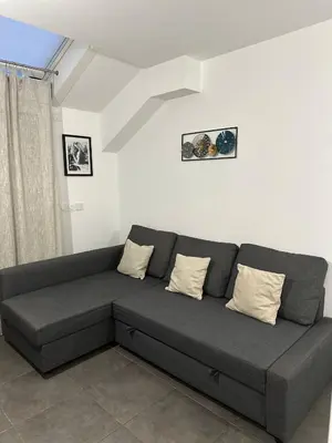 a gray couch in a living room at Studio cosy près du port in Nice