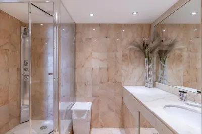 a bathroom with a shower and a sink at Suite HAITI FSHH in Saint-Laurent-du-Var