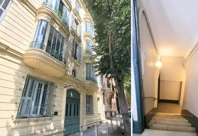 a building with a green door on a street at Nestor&Jeeves - BEL AIR - City Center - Modern in Nice