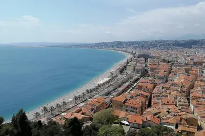 an aerial view of a city and the beach at Private Room in Shared Apartment in the Center of Nice in Nice