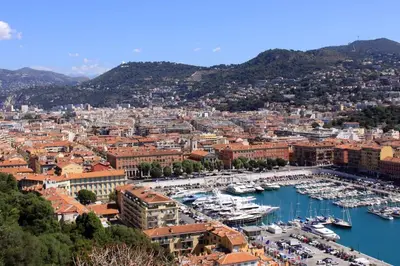 a view of a harbor with boats in the water at Studio gare Nice Clim in Nice