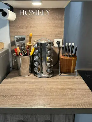 a kitchen counter with a mortar and pestleacistacistventory at Appt Nice-Centre avec Parking Privé proche Promenade des Anglais in Nice