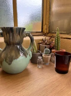 a vase sitting on a table next to a group of plants at Appartement exceptionnel belle époque avec grande terrasse plein sud in Nice