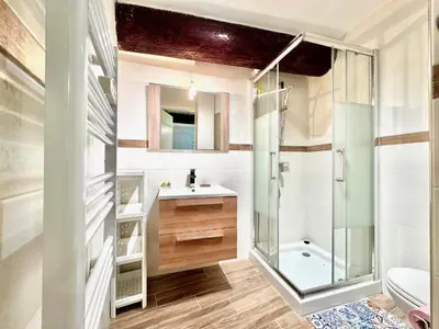 a bathroom with a shower and a sink at ApartHotel Riviera - ANGLE DROITE - Old town Promenade des Anglais in Nice
