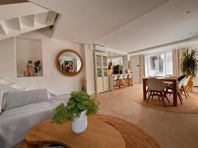 a kitchen with a white counter top in a room at Luxury Riviera Villa* short walk to beach & center in Cagnes-sur-Mer