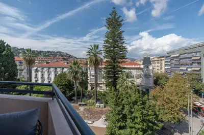 a view of a city from a balcony at Elegant Condo with Balconies in the Heart of Nice in Nice