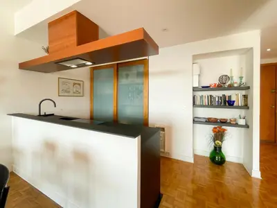 a kitchen with a sink and a counter top at Paradise 4 Pers Vista Mare Wifi AC in Nice