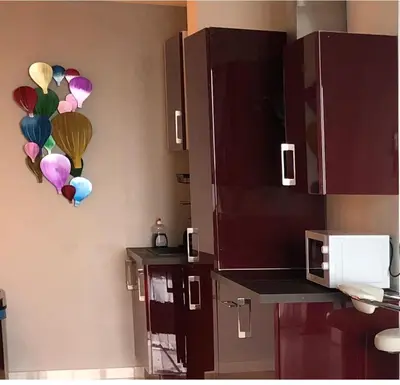 a kitchen with a bunch of balloons on the wall at Nice promenade des anglais vue mer in Nice