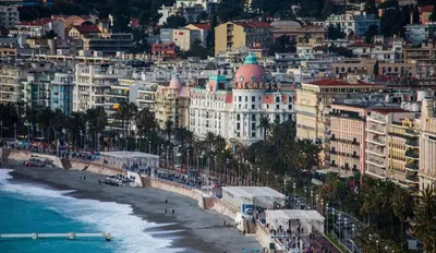 a view of a city with a beach and buildings at ⁂ Studio cosy 3 min de la plage terrasse clim in Nice