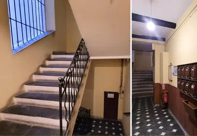 a staircase in a building with a window and a hallway at Nestor&Jeeves - VIEUX NICE DUPLEX - Studio - Central in Nice