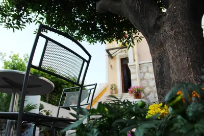 a black chair sitting next to a tree at Villa Mon Rêve Apartements in Nice