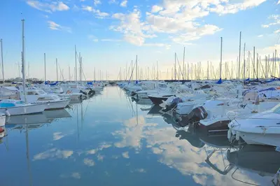a bunch of boats docked in a marina at Superbe studio front de mer in Saint-Laurent-du-Var