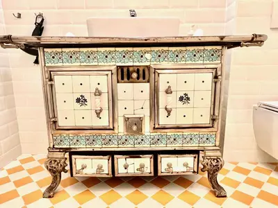 a console table in a bathroom with a sink at ApartHotel Riviera - MAISON DU CHATEAU - Old town - Promenade des Anglais in Nice