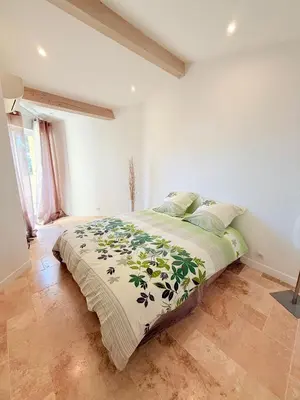 a bedroom with a large bed in a room at Maison avec jacuzzi privatif dans résidence in La Gaude