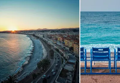 a view of the beach and a blue chair at Nestor&Jeeves - TERRASSE DU SUD - Central - Terrace in Nice
